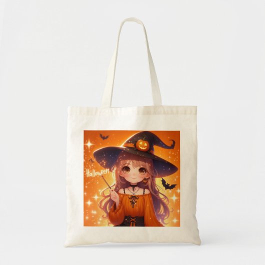 Schattigee geanimeerde halloween heks tote bag (Voorkant)