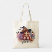 Schattigee geanimeerde halloween heks tote bag (Achterkant)