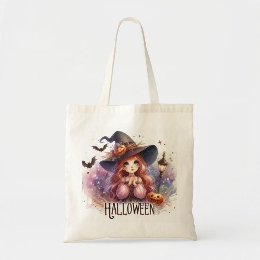 Schattigee geanimeerde halloween heks tote bag (Voorkant)
