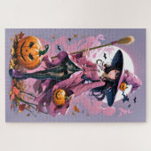 Schattigee geanimeerde Halloween Witch, Jack-O-Lan Legpuzzel (Horizontaal)