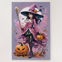 Schattigee geanimeerde Halloween Witch, Jack-O-Lan