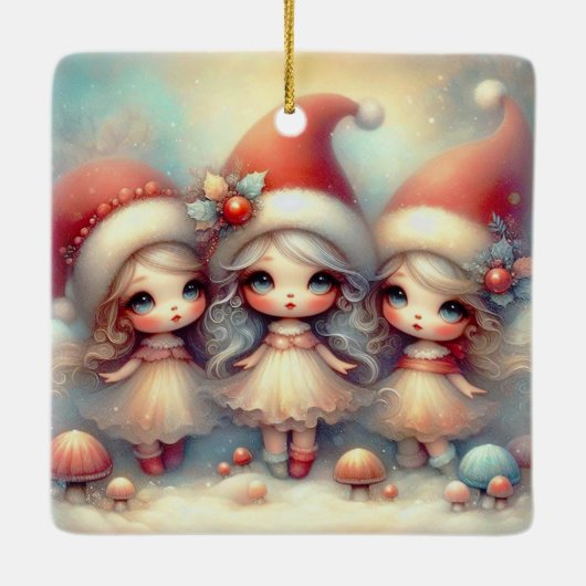 Schattigee geanimeerde kerstengelen keramisch ornament (Achterkant)