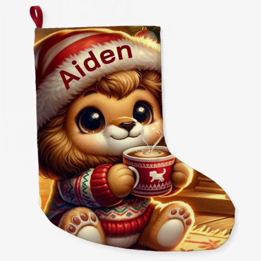 Schattigee geanimeerde kerstleeuw grote kerstsok (Voorkant)