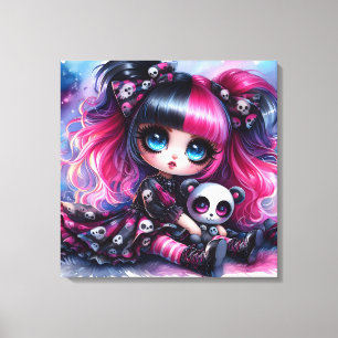 Schattigee geanimeerde pop, panda-Beer en schedels Canvas Afdruk