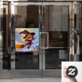 Schattigee geanimeerde vliegende heks raamsticker (Kantoordeur)