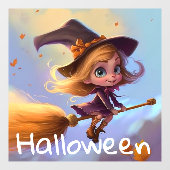 Schattigee geanimeerde vliegende heks raamsticker (Vel)