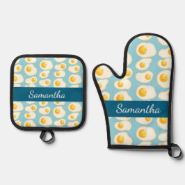 Schattigee gebakken eieren ovenwant & pannenlap set