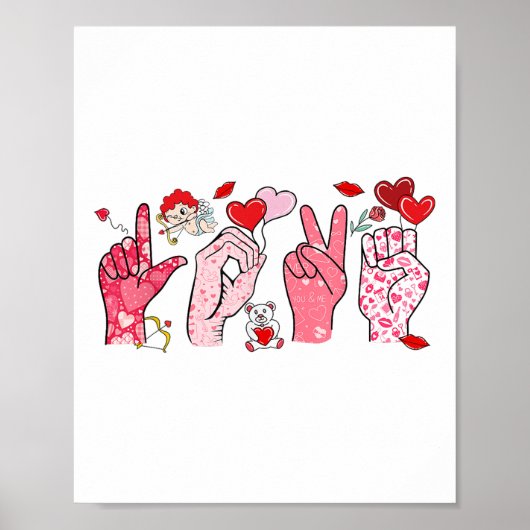 Schattigee Gebarentaal ASL Hand Heart Valentijnsda Poster (Voorkant)