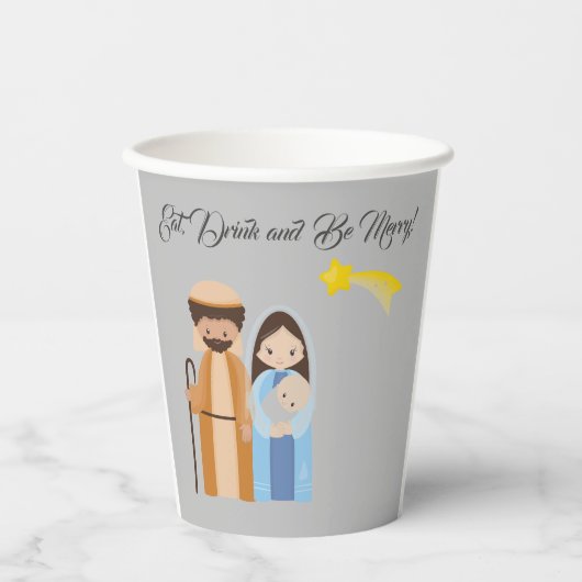 Schattigee Geboorte Eet Drink Wees Vrolijk Kerstfe Papieren Bekers (Voorkant)