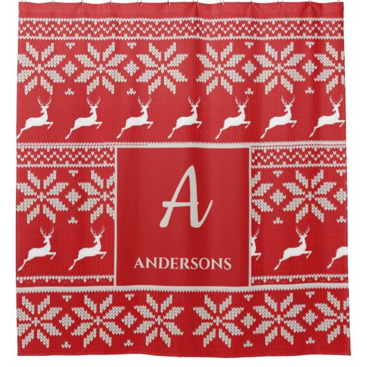 Schattigee gebreide sneeuwvlok Monogram Kerstdecor Douchegordijn (Voorkant)