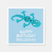 Schattigee Gecko Blue Name Kind's verjaardagsfeest Servet (Voorkant)