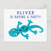 Schattigee Gecko Hagedis Blue Kids Verjaardagsfees Uitnodiging Briefkaart (Voorkant)