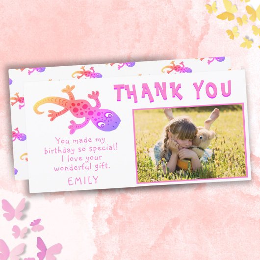 Schattigee Gecko Hagedis Roze Girly Verjaardagsfot Bedankkaart