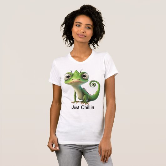 Schattigee Gecko in Pocket – Just Chillin' Lizard T-shirt (Voorkant volledig)