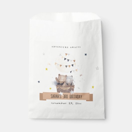 Schattigee gedempte Teddy heteluchtballon Kids Ver Bedankzakje (Voorkant)