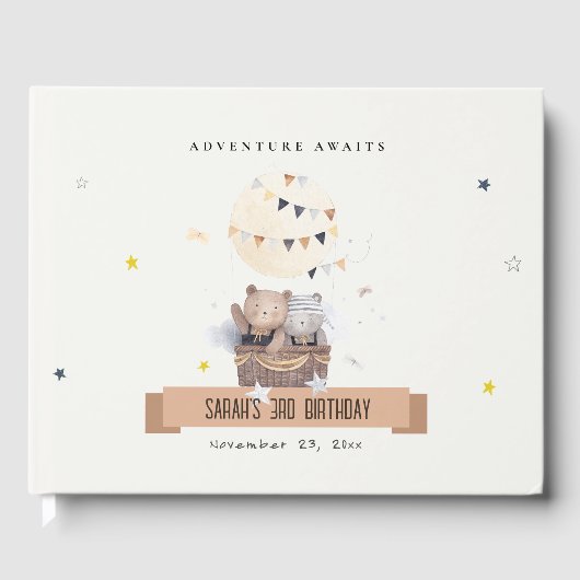Schattigee gedempte Teddy heteluchtballon Kids Ver Gastenboek (Voorkant)