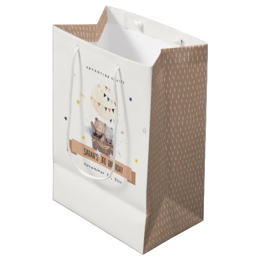 Schattigee gedempte Teddy heteluchtballon Kids Ver Medium Cadeauzakje (Voorkant Gekanteld)