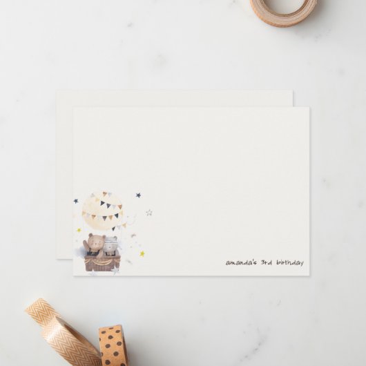 Schattigee gedempte Teddy heteluchtballon Kids Ver Notitiekaartje (Voorkant / Achterkant in situ)