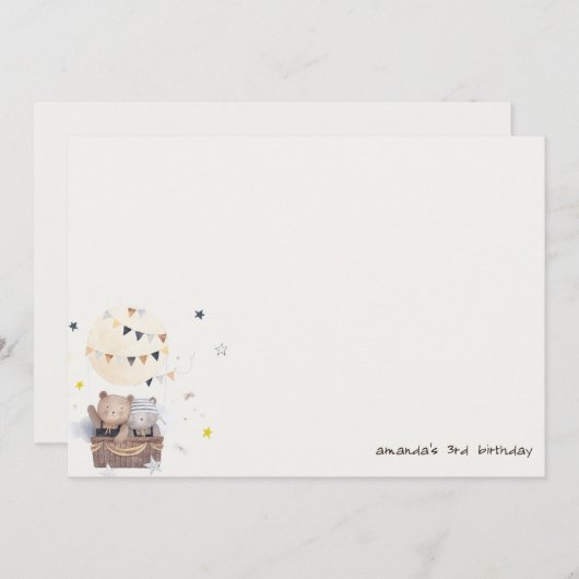 Schattigee gedempte Teddy heteluchtballon Kids Ver Notitiekaartje (Voorkant / Achterkant)