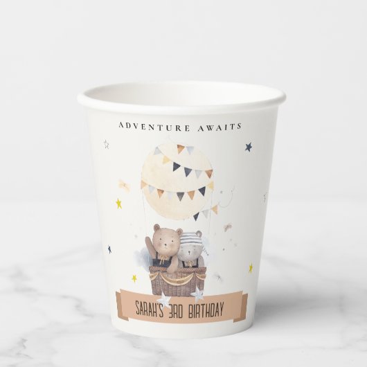 Schattigee gedempte Teddy heteluchtballon Kids Ver Papieren Bekers (Voorkant)