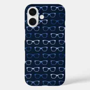Schattigee Geeky Navy Blue Hipster Eye Glasses Pat iPhone 16 Hoesje