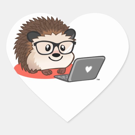Schattigee geeky nerdy hedgehog op een laptop Stic Hart Sticker (Voorkant)