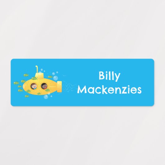 Schattigee geel onderzeese vis cartoon gepersonali labels (Design 1)