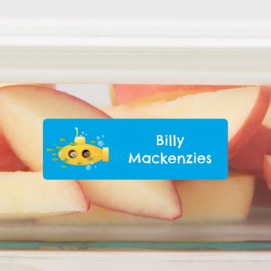 Schattigee geel onderzeese vis cartoon gepersonali labels (Aangebracht)