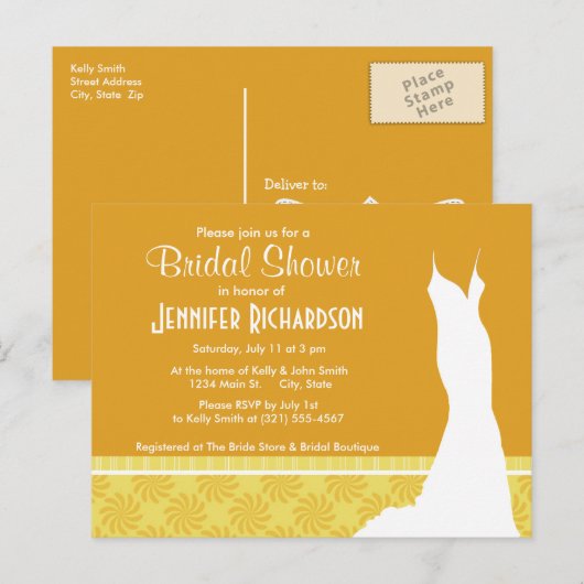 Schattigee geel Oranje werveling Uitnodiging Briefkaart (Voorkant / Achterkant)