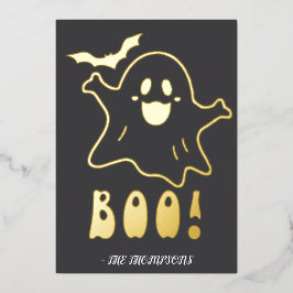 Schattigee geest "Boe!" Halloween design met vleer Folie Uitnodiging