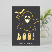 Schattigee geest "Boe!" Halloween design met vleer Folie Uitnodiging (Staand Voorkant)