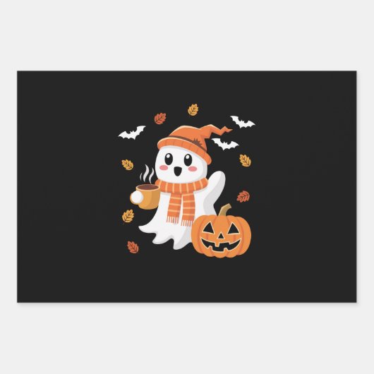 Schattigee geest Drink ijskoffie Halloween Inpakpapier Vel (Voorkant)