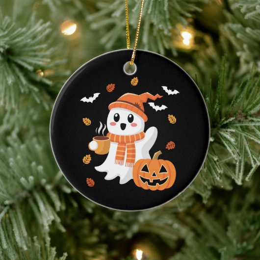 Schattigee geest Drink ijskoffie Halloween Keramisch Ornament (Boom)