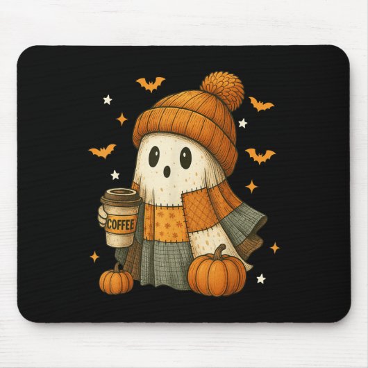 Schattigee geest Drink koffie Halloween Patchwork  Muismat (Voorkant)