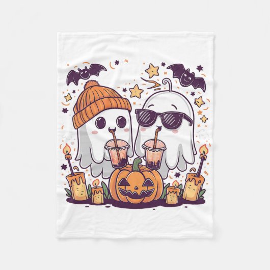 Schattigee geest Drink koffiegrappig Halloween-kos Fleece Deken (Voorkant)