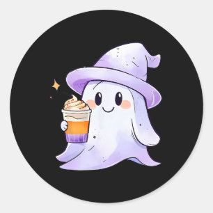 Schattigee geest Drink koffiepaar Halloween Coffee Ronde Sticker