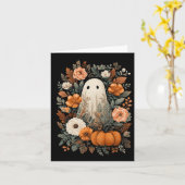 Schattigee geest en Herfst pompoen bloem Spooky Ha Kaart (Gele Bloem)