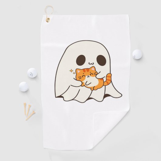 Schattigee geest en kat, Gift Halloween Classic T- Golfhanddoek (Insitu)