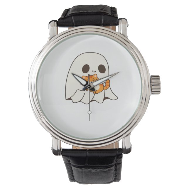 Schattigee geest en kat, Gift Halloween Classic T- Horloge (Voorkant)