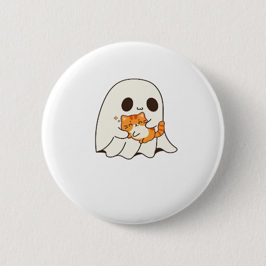 Schattigee geest en kat, Gift Halloween Classic T- Ronde Button 5,7 Cm (Voorkant)