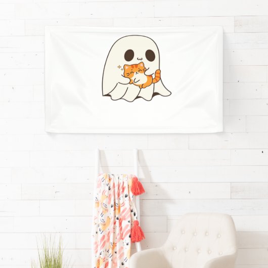 Schattigee geest en kat, Gift Halloween Classic T- Spandoek (Insitu)