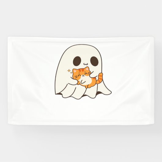 Schattigee geest en kat, Gift Halloween Classic T- Spandoek (Horizontaal)
