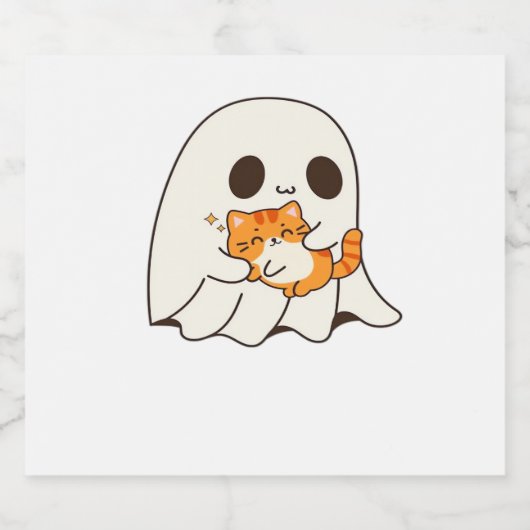 Schattigee geest en kat, Gift Halloween Classic T- Sparkling Wijnetiket (Enkel label)