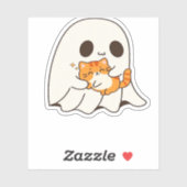 Schattigee geest en kat, Gift Halloween Classic T- Sticker (Vel)
