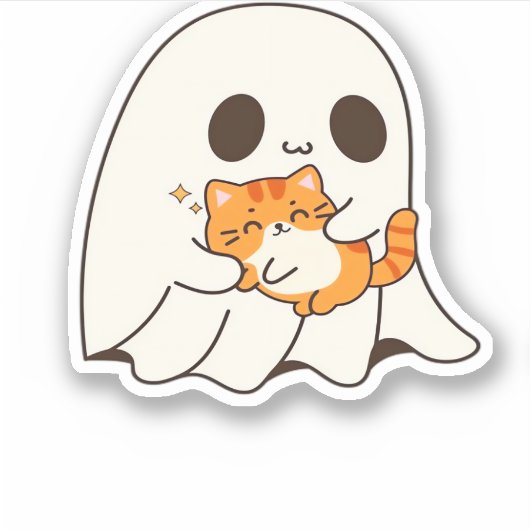 Schattigee geest en kat, Gift Halloween Classic T- Sticker (Voorkant)