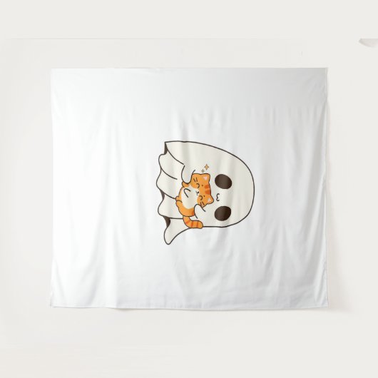 Schattigee geest en kat, Gift Halloween Classic T- Wandkleed (Voorkant (horizontaal))