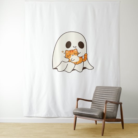 Schattigee geest en kat, Gift Halloween Classic T- Wandkleed (In situ)