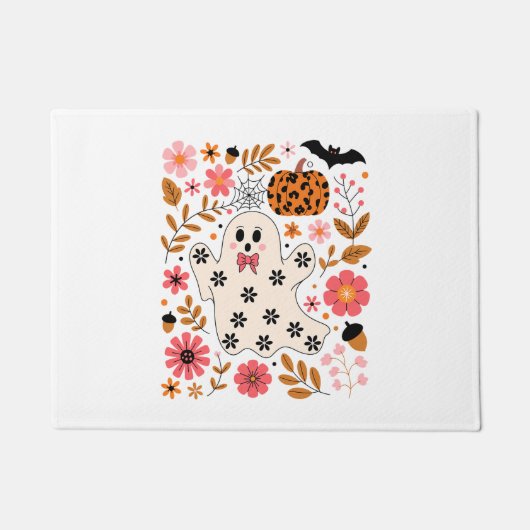 Schattigee geest en pompoen Bloemen Spooky Deurmat (Voorkant)