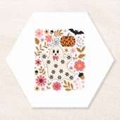 Schattigee geest en pompoen Bloemen Spooky Kartonnen Onderzetters (Voorkant)