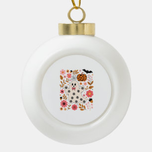 Schattigee geest en pompoen Bloemen Spooky Keramische Bal Ornament